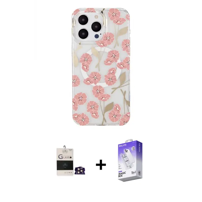 ieg™ iPhone 14 Pro Max Kılıf Pusula Form - Siyah Bilvis 5in1 3D Magic Cam Ekran Koruyucu + Bilvis Titan Kamera Lens - GD