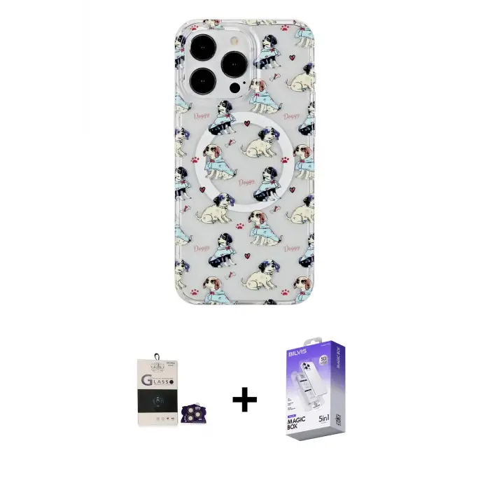 ieg™ iPhone 14 Pro Max Kılıf Pusula Form - Siyah Bilvis 5in1 3D Magic Cam Ekran Koruyucu + Bilvis Titan Kamera Lens - GD