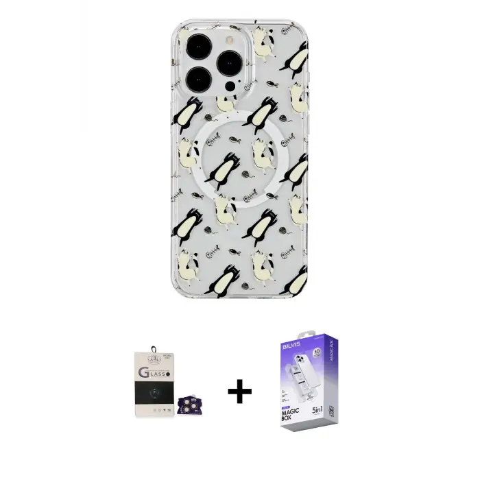ieg™ iPhone 14 Pro Max Kılıf Pusula Form - Siyah Bilvis 5in1 3D Magic Cam Ekran Koruyucu + Bilvis Titan Kamera Lens - GD