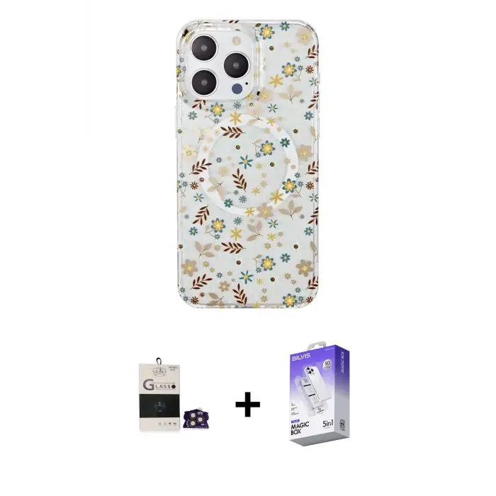 ieg™ iPhone 14 Pro Max Kılıf Pusula Form - Siyah Bilvis 5in1 3D Magic Cam Ekran Koruyucu + Bilvis Titan Kamera Lens - GD