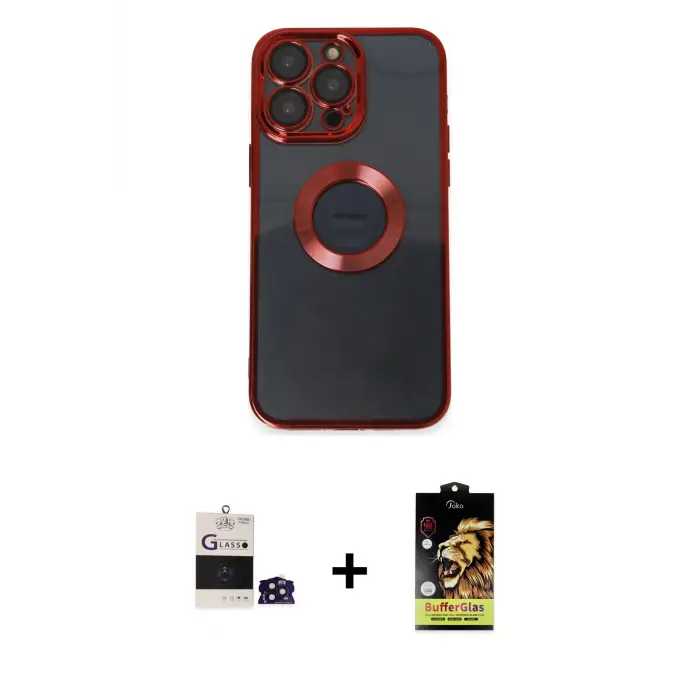 ieg™ iPhone 14 Pro Max Kılıf Pusula Form - Siyah Buffer Cam Ekran Koruyucu + Bilvis Titan Kamera Lens - DNMR