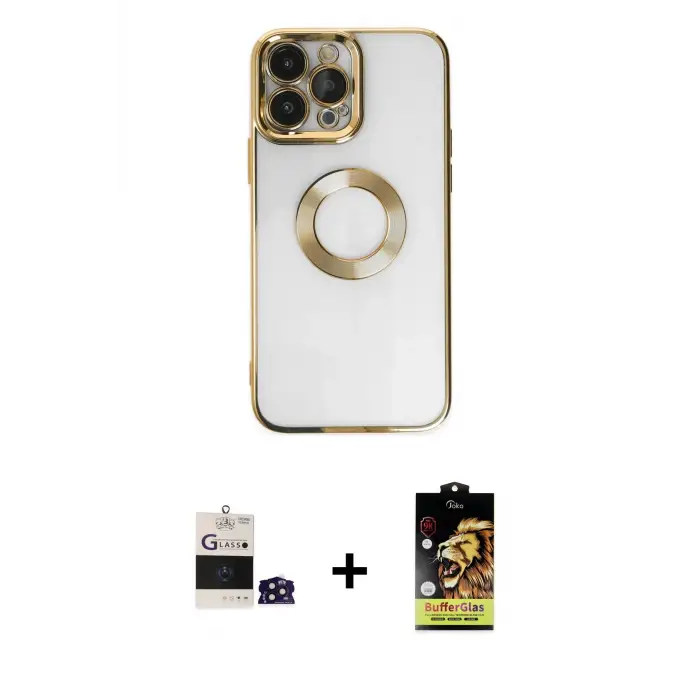 ieg™ iPhone 14 Pro Max Kılıf Pusula Form - Siyah Buffer Cam Ekran Koruyucu + Bilvis Titan Kamera Lens - DNMR