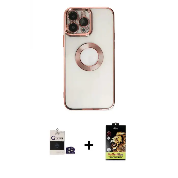 ieg™ iPhone 14 Pro Max Kılıf Pusula Form - Siyah Buffer Cam Ekran Koruyucu + Bilvis Titan Kamera Lens - DNMR