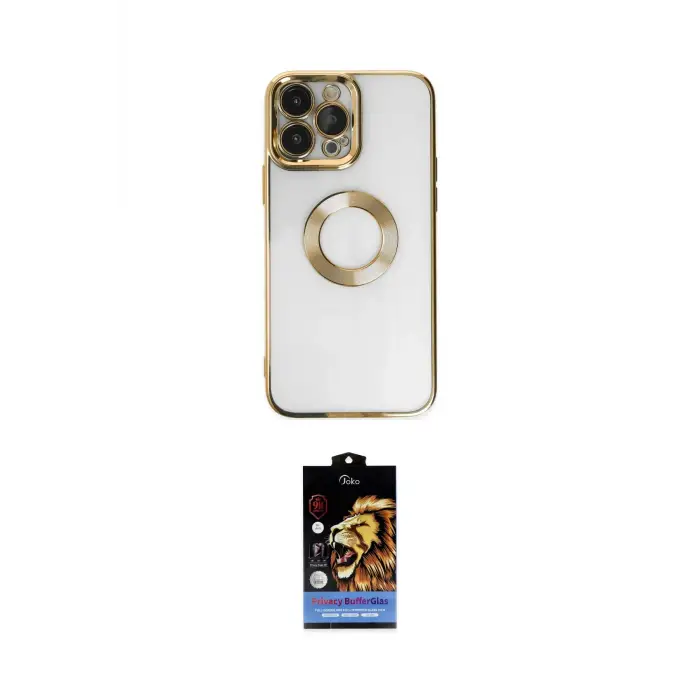 ieg™ iPhone 14 Pro Max Kılıf Pusula Form - Siyah Buffer Hayalet Cam Ekran Koruyucu