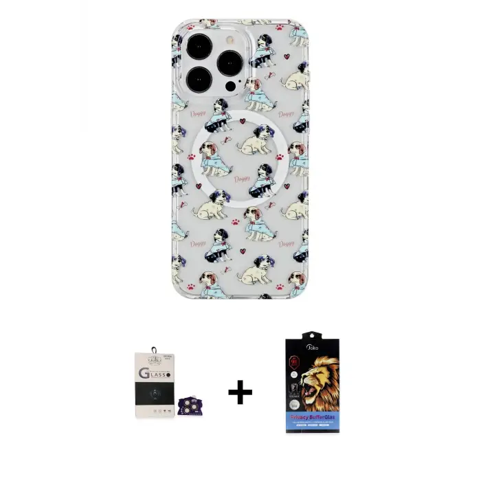 ieg™ iPhone 14 Pro Max Kılıf Pusula Form - Siyah Buffer Hayalet Cam Ekran Koruyucu + Bilvis Titan Kamera Lens - GD