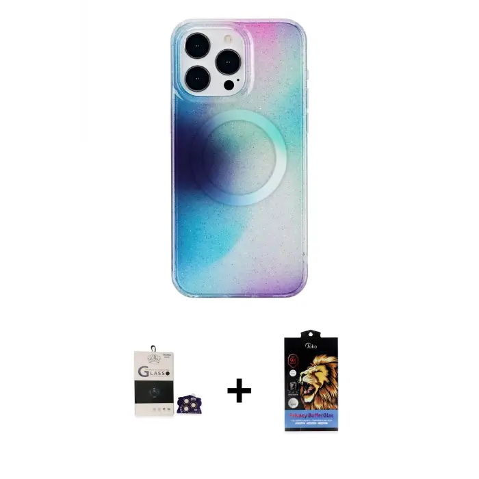 ieg™ iPhone 14 Pro Max Kılıf Pusula Form - Siyah Buffer Hayalet Cam Ekran Koruyucu + Bilvis Titan Kamera Lens - GD