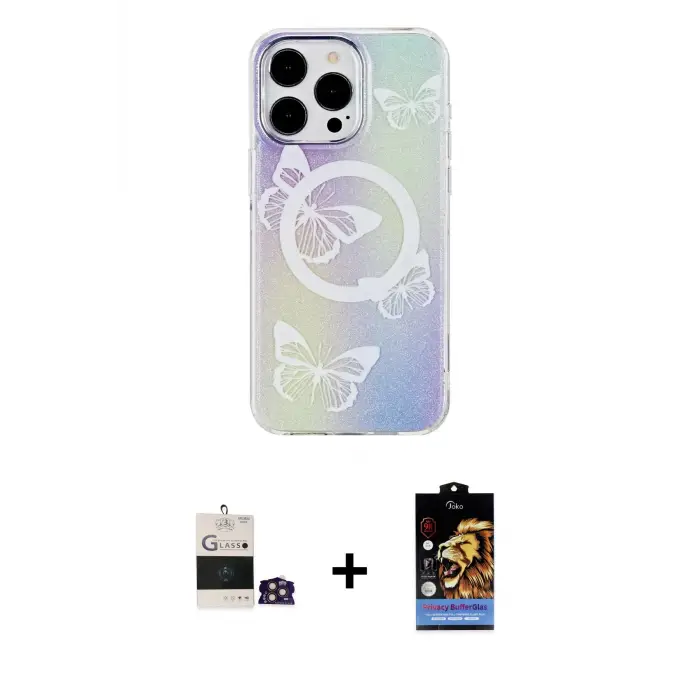 ieg™ iPhone 14 Pro Max Kılıf Pusula Form - Siyah Buffer Hayalet Cam Ekran Koruyucu + Bilvis Titan Kamera Lens - GD