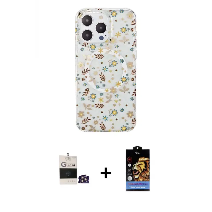 ieg™ iPhone 14 Pro Max Kılıf Pusula Form - Siyah Buffer Hayalet Cam Ekran Koruyucu + Bilvis Titan Kamera Lens - GD