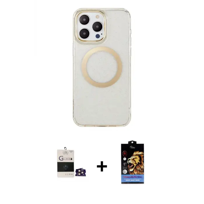 ieg™ iPhone 14 Pro Max Kılıf Pusula Form - Siyah Buffer Hayalet Cam Ekran Koruyucu + Bilvis Titan Kamera Lens - GD