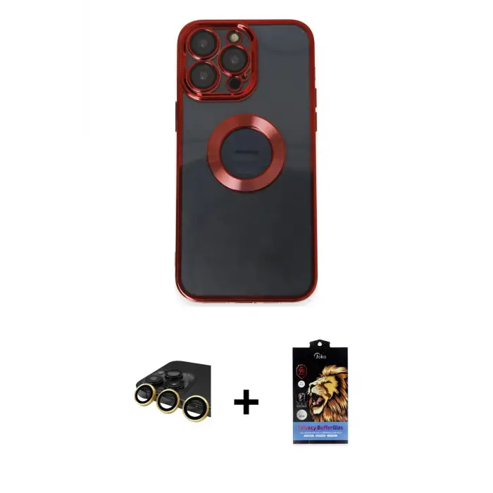 ieg™ iPhone 14 Pro Max Kılıf Pusula Form - Siyah Buffer Hayalet Cam Ekran Koruyucu + Raze Metal Kamera Lens - GD