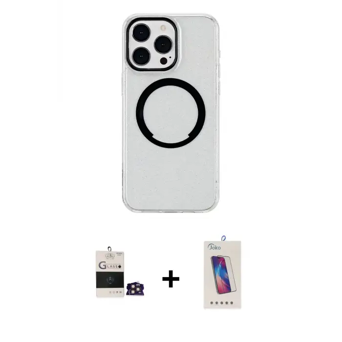 ieg™ iPhone 14 Pro Max Kılıf Pusula Form - Siyah Joko 5D Cam + Bilvis Titan Kamera Lens - GD