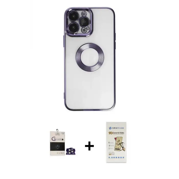 ieg™ iPhone 14 Pro Max Kılıf Pusula Form - Siyah Mat Seramik Nano Ekran Koruyucu + Bilvis Titan Kamera Lens - GS