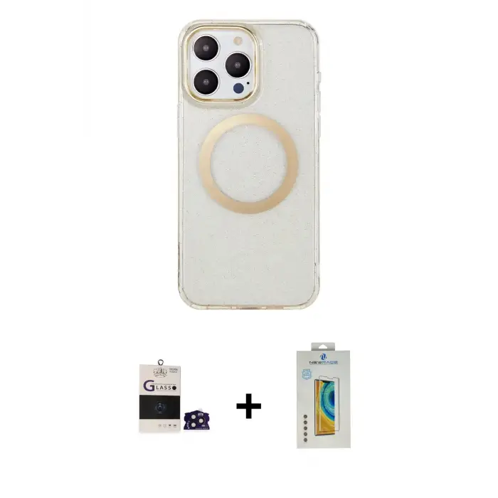 ieg™ iPhone 14 Pro Max Kılıf Pusula Form - Siyah Polymer Nano Ekran Koruyucu + Bilvis Titan Kamera Lens - DNMR