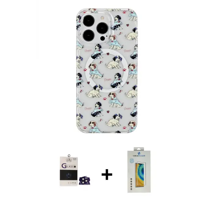 ieg™ iPhone 14 Pro Max Kılıf Pusula Form - Siyah Polymer Nano Ekran Koruyucu + Bilvis Titan Kamera Lens - DNMR