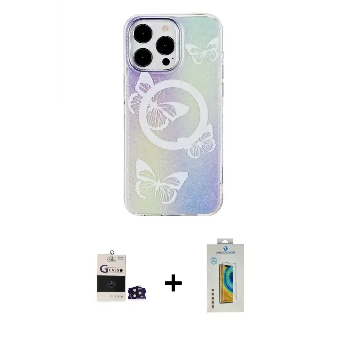 ieg™ iPhone 14 Pro Max Kılıf Pusula Form - Siyah Polymer Nano Ekran Koruyucu + Bilvis Titan Kamera Lens - DNMR