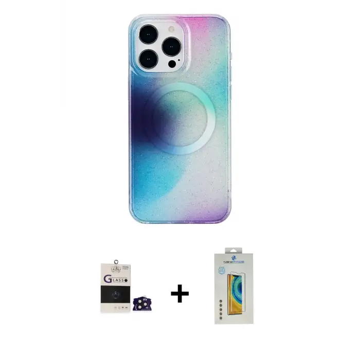 ieg™ iPhone 14 Pro Max Kılıf Pusula Form - Siyah Polymer Nano Ekran Koruyucu + Bilvis Titan Kamera Lens - DNMR