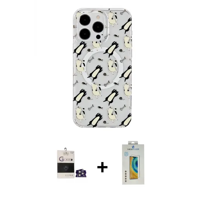 ieg™ iPhone 14 Pro Max Kılıf Pusula Form - Siyah Polymer Nano Ekran Koruyucu + Bilvis Titan Kamera Lens - GS