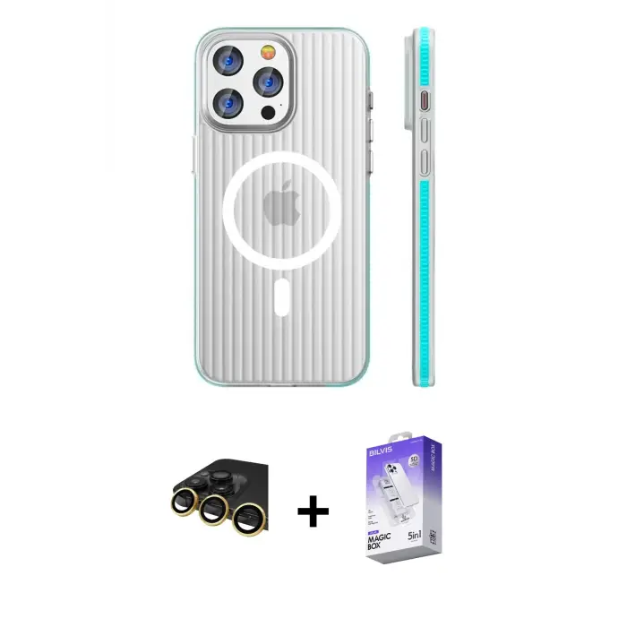 ieg™ iPhone 14 Pro Max Kılıf Pusula Minimal Koleksiyonu - Siyah Bilvis 5in1 3D Magic Cam Ekran Koruyucu + Raze Metal Kamera Lens - GD