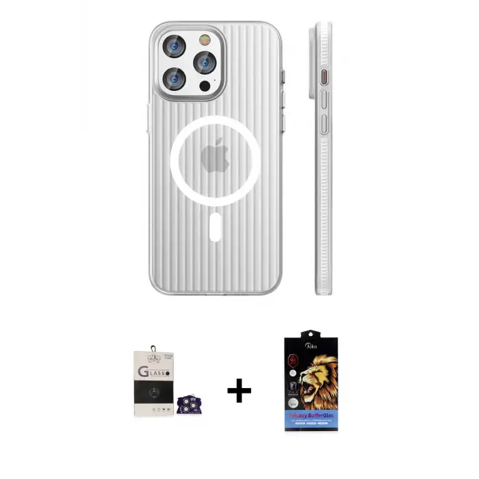 ieg™ iPhone 14 Pro Max Kılıf Pusula Minimal Koleksiyonu - Siyah Buffer Hayalet Cam Ekran Koruyucu + Bilvis Titan Kamera Lens - GS