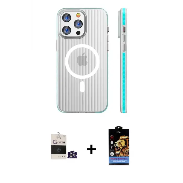 ieg™ iPhone 14 Pro Max Kılıf Pusula Minimal Koleksiyonu - Siyah Buffer Hayalet Cam Ekran Koruyucu + Bilvis Titan Kamera Lens - GS