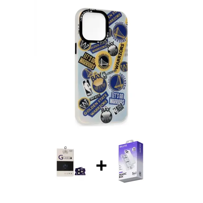 ieg™ iPhone 14 Pro Max Kılıf Siluet Çizgi Koleksiyonu - Siyah Bilvis 5in1 3D Magic Cam Ekran Koruyucu + Bilvis Titan Kamera Lens - DNMR