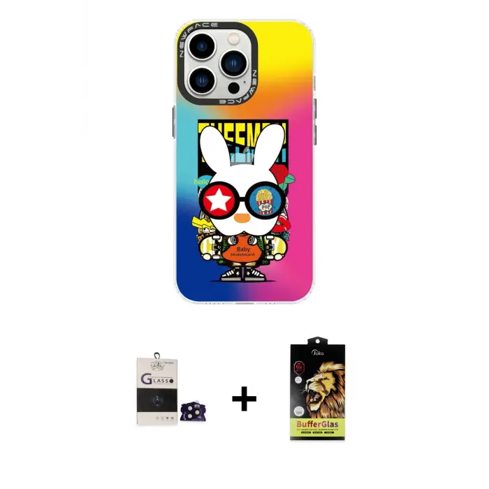 ieg™ iPhone 14 Pro Max Kılıf Siluet Çizgi Koleksiyonu - Siyah Buffer Cam Ekran Koruyucu + Bilvis Titan Kamera Lens - SH