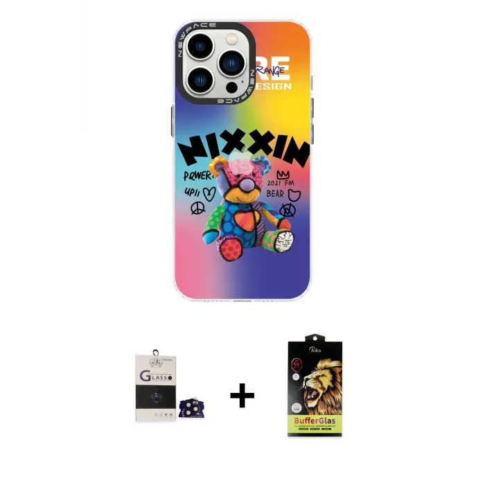 ieg™ iPhone 14 Pro Max Kılıf Siluet Çizgi Koleksiyonu - Siyah Buffer Cam Ekran Koruyucu + Bilvis Titan Kamera Lens - SH