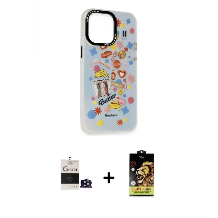 ieg™ iPhone 14 Pro Max Kılıf Siluet Çizgi Koleksiyonu - Siyah Buffer Cam Ekran Koruyucu + Bilvis Titan Kamera Lens - SH