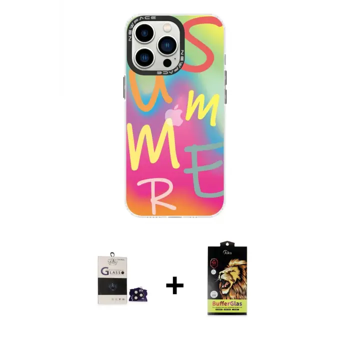 ieg™ iPhone 14 Pro Max Kılıf Siluet Çizgi Koleksiyonu - Siyah Buffer Cam Ekran Koruyucu + Bilvis Titan Kamera Lens - SH