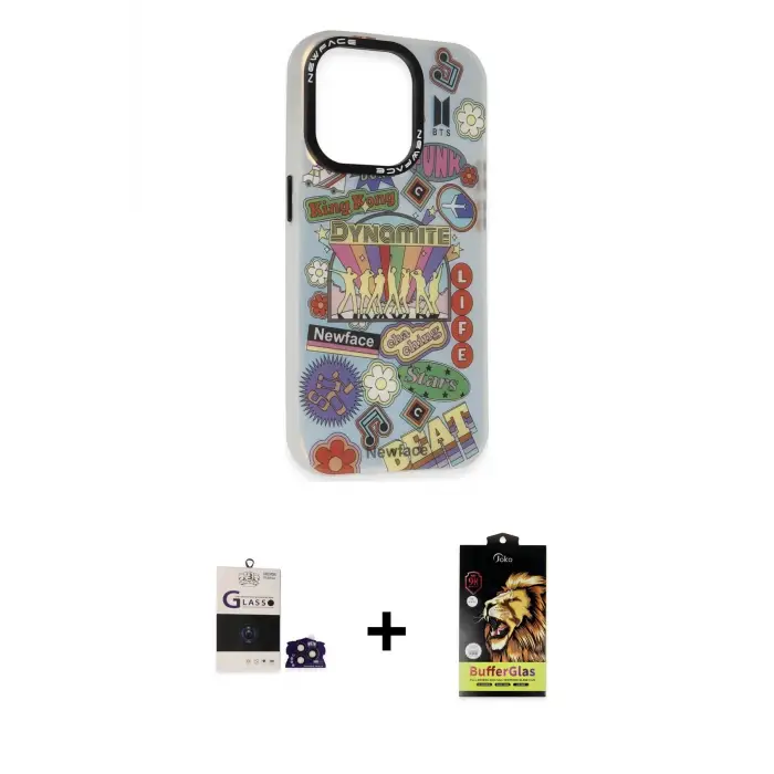 ieg™ iPhone 14 Pro Max Kılıf Siluet Çizgi Koleksiyonu - Siyah Buffer Cam Ekran Koruyucu + Bilvis Titan Kamera Lens - DNMR