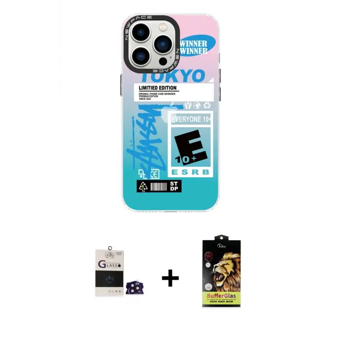 ieg™ iPhone 14 Pro Max Kılıf Siluet Çizgi Koleksiyonu - Siyah Buffer Cam Ekran Koruyucu + Bilvis Titan Kamera Lens - DNMR