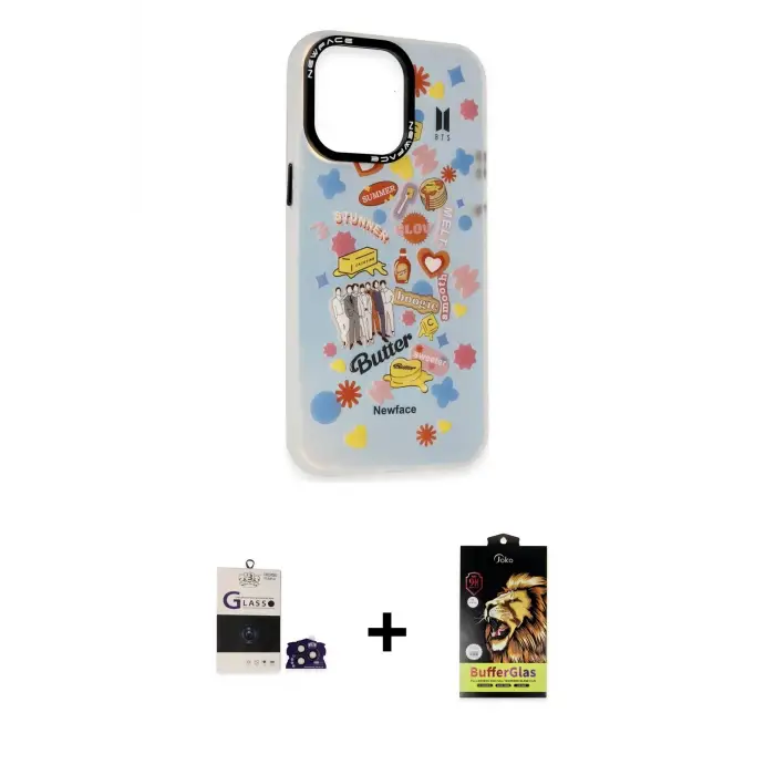 ieg™ iPhone 14 Pro Max Kılıf Siluet Çizgi Koleksiyonu - Siyah Buffer Cam Ekran Koruyucu + Bilvis Titan Kamera Lens - DNMR