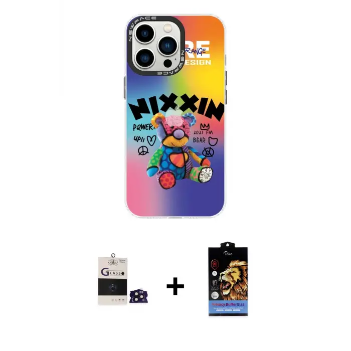ieg™ iPhone 14 Pro Max Kılıf Siluet Çizgi Koleksiyonu - Siyah Buffer Hayalet Cam Ekran Koruyucu + Bilvis Titan Kamera Lens - DNMR