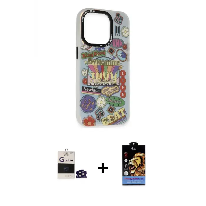 ieg™ iPhone 14 Pro Max Kılıf Siluet Çizgi Koleksiyonu - Siyah Buffer Hayalet Cam Ekran Koruyucu + Bilvis Titan Kamera Lens - DNMR