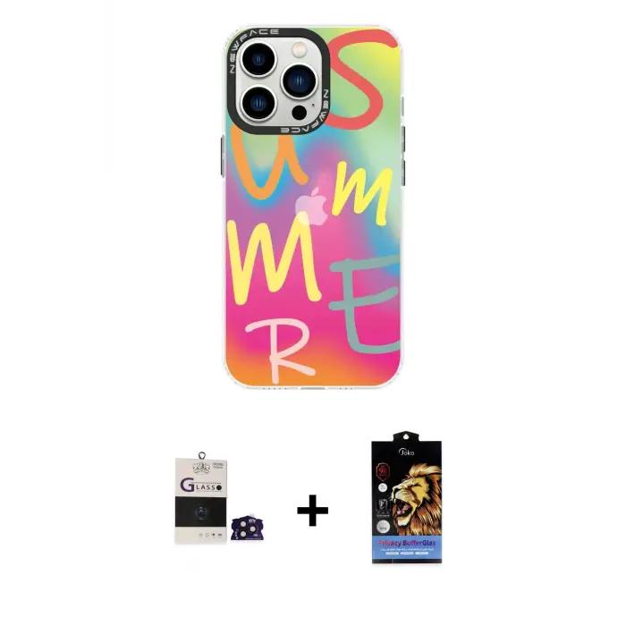 ieg™ iPhone 14 Pro Max Kılıf Siluet Çizgi Koleksiyonu - Siyah Buffer Hayalet Cam Ekran Koruyucu + Bilvis Titan Kamera Lens - DNMR