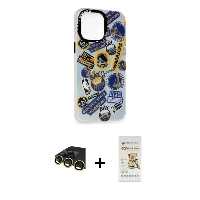 ieg™ iPhone 14 Pro Max Kılıf Siluet Çizgi Koleksiyonu - Siyah Mat Seramik Nano Ekran Koruyucu + Raze Metal Kamera Lens - GD