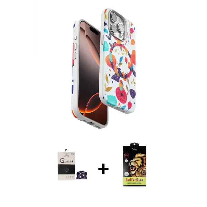 ieg™ iPhone 14 Pro Max Kılıf Siluet Doku - Siyah Buffer Cam Ekran Koruyucu + Bilvis Titan Kamera Lens - GS