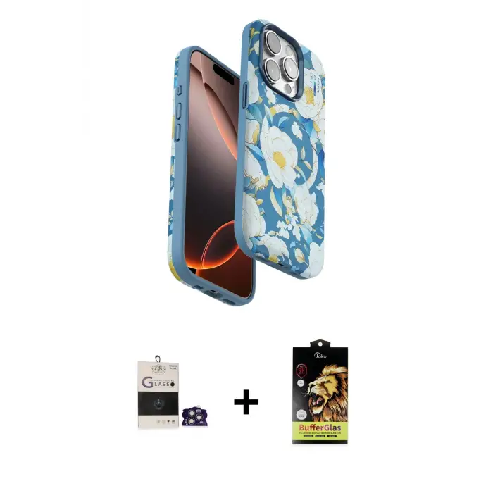 ieg™ iPhone 14 Pro Max Kılıf Siluet Doku - Siyah Buffer Cam Ekran Koruyucu + Bilvis Titan Kamera Lens - GS