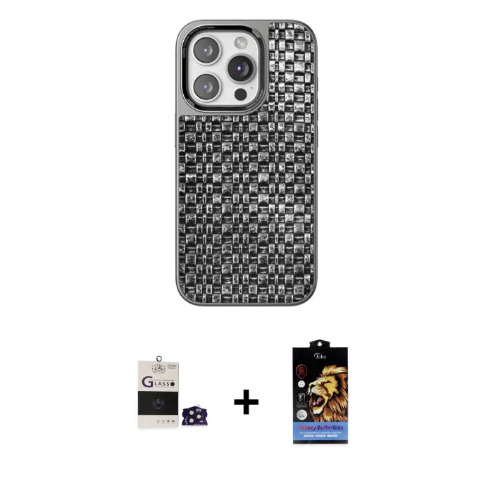 ieg™ iPhone 14 Pro Max Kılıf Siluet Form Serisi - Siyah Buffer Hayalet Cam Ekran Koruyucu + Bilvis Titan Kamera Lens - DNMR