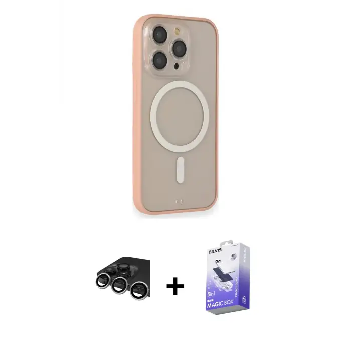 ieg™ iPhone 14 Pro Max Kılıf Siluet Işık Koleksiyonu - Siyah Bilvis 5in1 5D Magic Hayalet Cam Ekran Koruyucu + Raze Metal Kamera Lens - GS