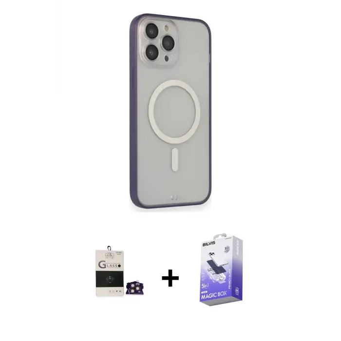 ieg™ iPhone 14 Pro Max Kılıf Siluet Işık Koleksiyonu - Siyah Bilvis 5in1 5D Magic Hayalet Cam Ekran Koruyucu + Bilvis Titan Kamera Lens - GD