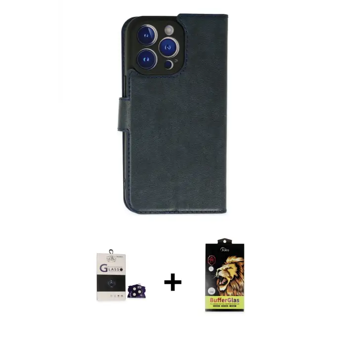 ieg™ iPhone 14 Pro Max Kılıf Siluet Işık Serisi - Siyah Buffer Cam Ekran Koruyucu + Bilvis Titan Kamera Lens - SH