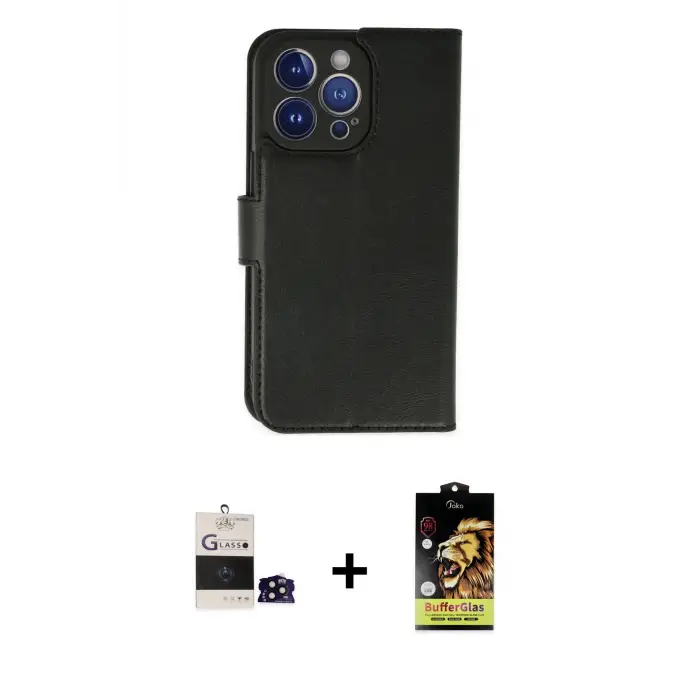 ieg™ iPhone 14 Pro Max Kılıf Siluet Işık Serisi - Siyah Buffer Cam Ekran Koruyucu + Bilvis Titan Kamera Lens - SH