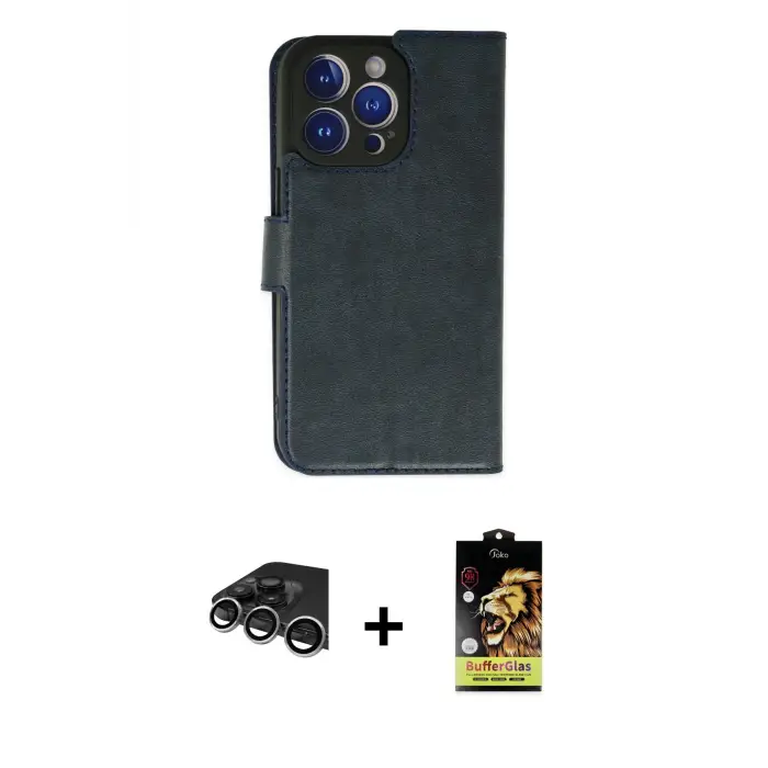 ieg™ iPhone 14 Pro Max Kılıf Siluet Işık Serisi - Siyah Buffer Cam Ekran Koruyucu + Raze Metal Kamera Lens - GS