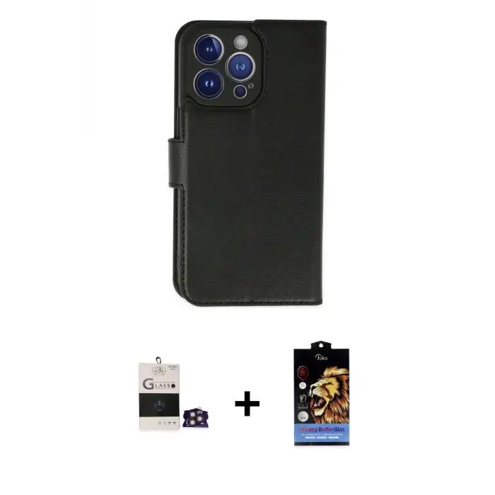 ieg™ iPhone 14 Pro Max Kılıf Siluet Işık Serisi - Siyah Buffer Hayalet Cam Ekran Koruyucu + Bilvis Titan Kamera Lens - GD