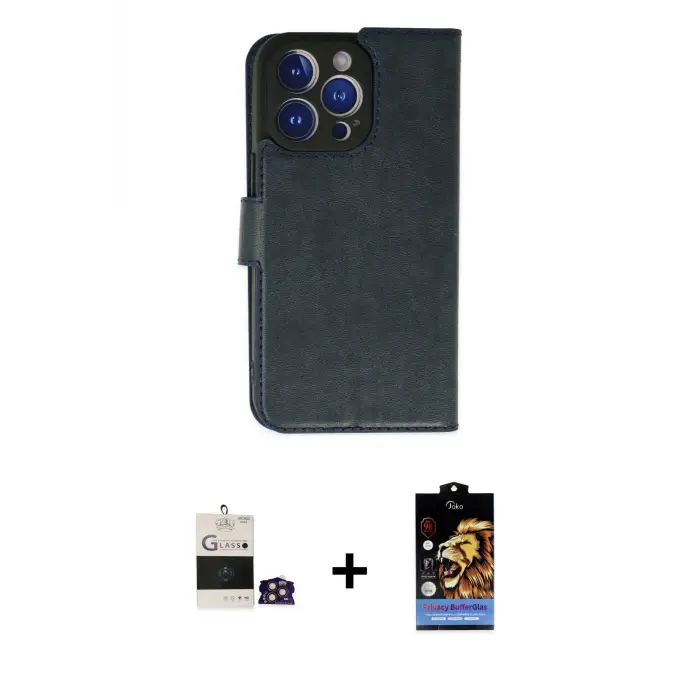 ieg™ iPhone 14 Pro Max Kılıf Siluet Işık Serisi - Siyah Buffer Hayalet Cam Ekran Koruyucu + Bilvis Titan Kamera Lens - GD