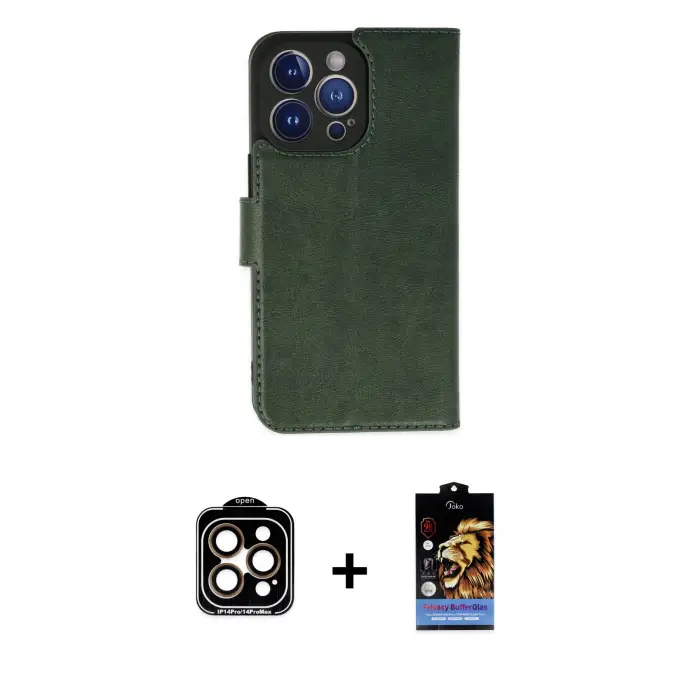 ieg™ iPhone 14 Pro Max Kılıf Siluet Işık Serisi - Siyah Buffer Hayalet Cam Ekran Koruyucu + PVD Metal Kamera Lens - TU