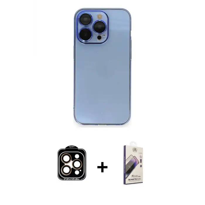ieg™ iPhone 14 Pro Max Kılıf Siluet Minimal Özel Seri - Siyah Bilvis 3D Mat Cam Ekran Koruyucu + PVD Metal Kamera Lens - TU