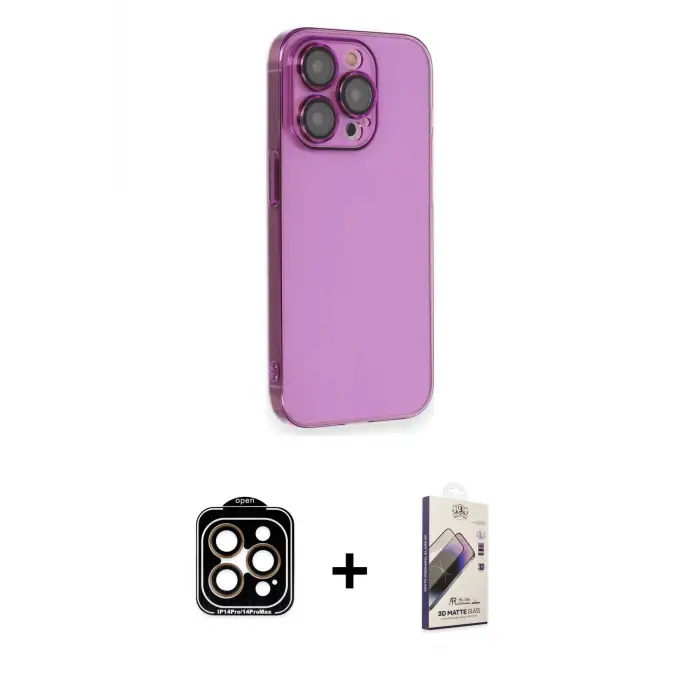 ieg™ iPhone 14 Pro Max Kılıf Siluet Minimal Özel Seri - Siyah Bilvis 3D Mat Cam Ekran Koruyucu + PVD Metal Kamera Lens - TU