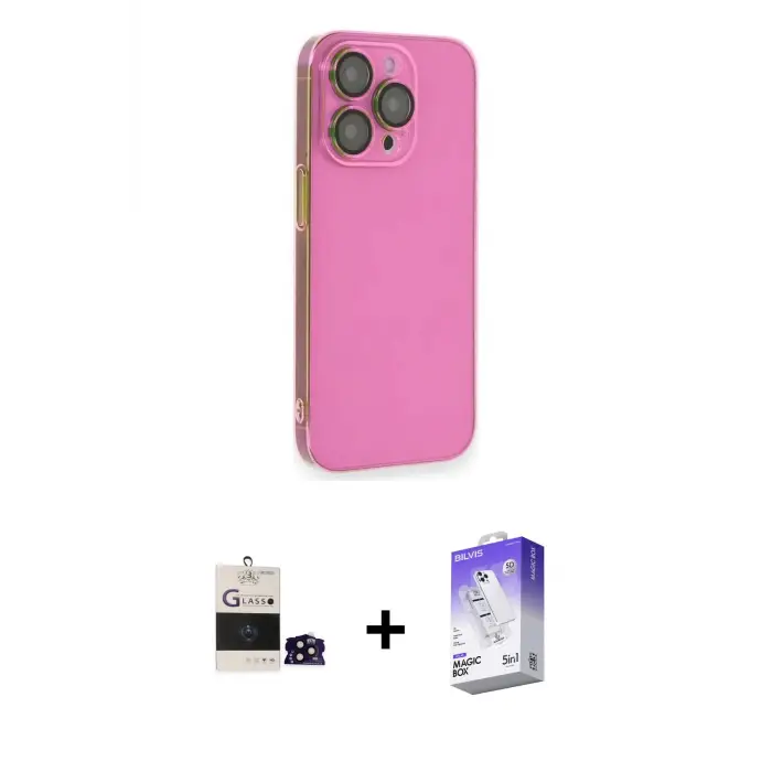 ieg™ iPhone 14 Pro Max Kılıf Siluet Minimal Özel Seri - Siyah Bilvis 5in1 3D Magic Cam Ekran Koruyucu + Bilvis Titan Kamera Lens - SH